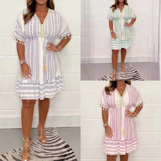 🔥VENTE CHAUDE 49% DE RÉDUCTION💃Robe à col en V imprimée de style ethnique et décontracté