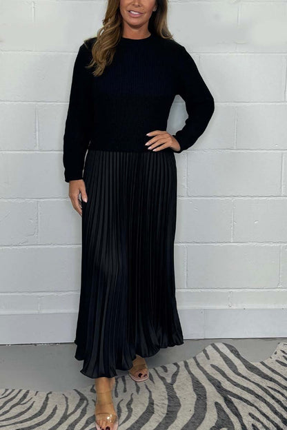 🔥49% de réduction🍂Pull à manches longues et robe à bas plissé de couleur unie pour femmes