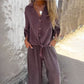 Ensemble Tendance et Ample en Deux Pièces pour Femmes : Haut Boutonné et Pantalon