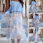 🔥Réduction De 50%🩵Ensemble bleu 2 pièces : haut avec nœud au dos et jupe en tulle