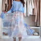 🔥Réduction De 50%🩵Ensemble bleu 2 pièces : haut avec nœud au dos et jupe en tulle